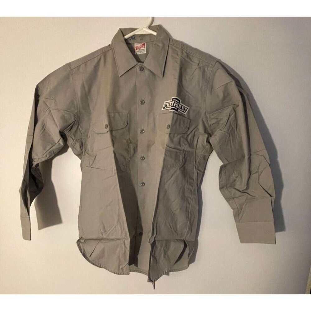 VTG New Unitog Men's 60s Chevrolet Grey Service Deadstock Cotton Shirt Sz 15.5